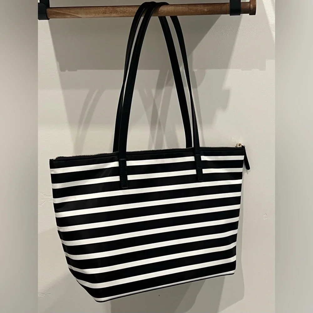 Kate Spade “Hayden” Sailing Stripe Top Zip Tote (Black/White) - Picture 3 of 8